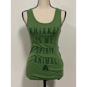 Bella Novelty Tank Top Green Size M "Whisky Is My Spirit Animal" Cotton